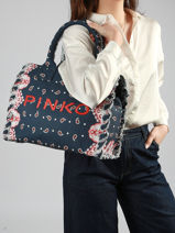 Handtas Logo Shopper Katoen Pinko Blauw logo shopper 6673A3B7-vue-porte